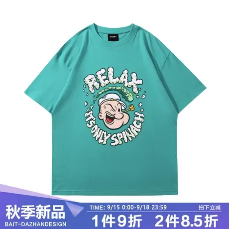 大力水手美式潮卡通纯棉短袖T恤2023年夏季新款百搭小众情侣上衣商品大图