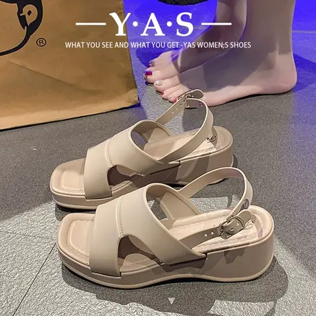 小个子增高厚底凉鞋女2024年夏季新款软皮ins潮百搭罗马松糕凉鞋图片