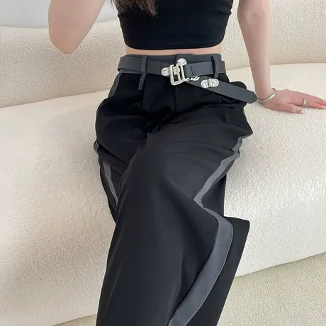 黑色西装阔腿裤女2024年春夏季新款宽松显瘦高腰垂感拖地休闲裤子图片