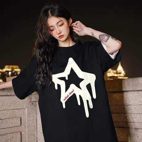 Nuthink美式潮牌五角星短袖T恤男潮宽松oversize情侣半袖上衣夏季商品大图