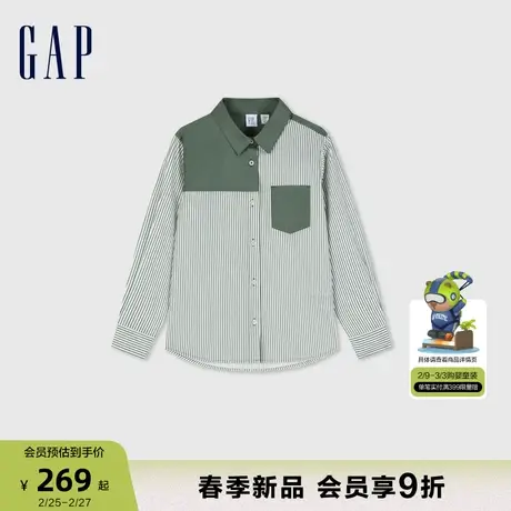 Gap男童2024春季新款条纹撞色拼接长袖衬衫儿童装纯棉上衣890214商品大图