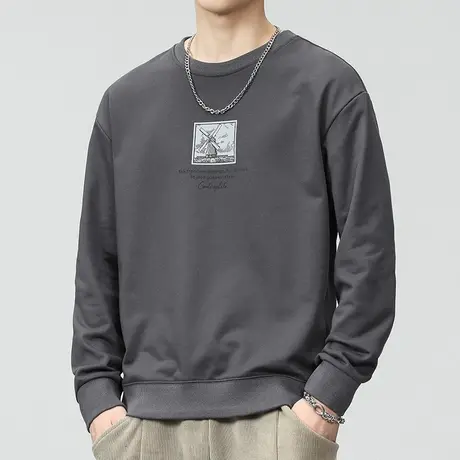 男生秋季痞帅中性风长袖上衣春秋款男装高端印花圆领卫衣秋天男士商品大图