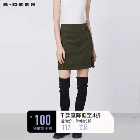 sdeer圣迪奥冬季插袋撞色字母灯芯绒A字半身裙S21481310图片