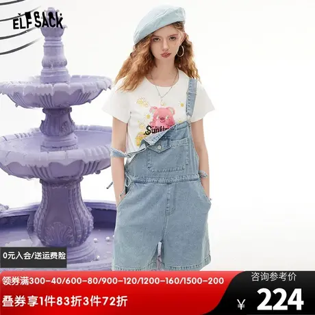 妖精的口袋牛仔背带裤女2023夏季新款短裤宽松阔腿小个子显瘦裤子图片