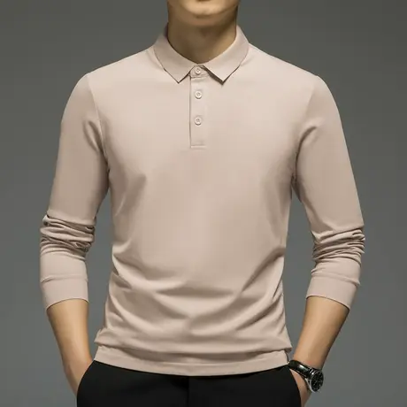 珠地棉polo衫男长袖带领翻领t恤纯色商务休闲保罗秋冬内搭打底衫商品大图