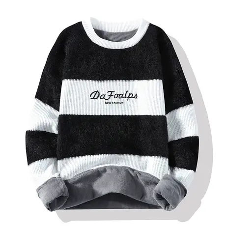 秋冬季加绒加厚毛衣男2023新款韩版潮流针织衫秋装宽松保暖上衣商品大图