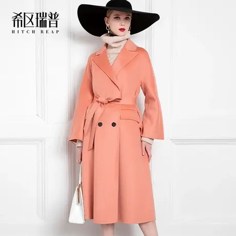 希区瑞普高端双面羊绒大衣女冬装新品宽松水波纹羊毛呢大衣中长款商品大图