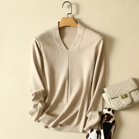 v领毛衣女宽松慵懒风上衣2023年秋冬短款内搭低领显瘦针织打底衫商品大图