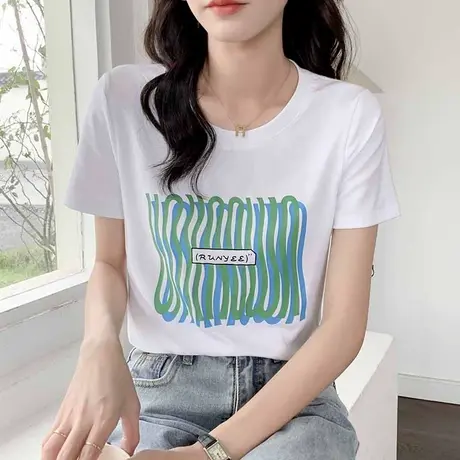 欧货设计感印花短袖T恤女2023夏季新款宽松纯棉半袖体恤上衣ins潮图片