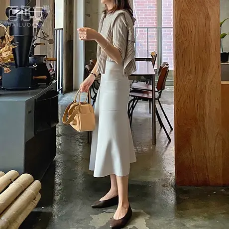 百洛安鱼尾裙半身裙女秋新款韩版气质优雅包臀长裙高腰显瘦a字裙图片