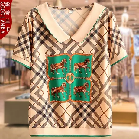 加大码中年妈妈夏装短袖t恤女宽松洋气减龄妈妈装印花娃娃衫上衣商品大图