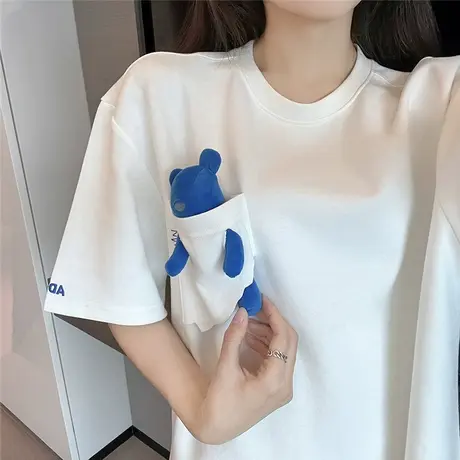 美式复古短袖t恤女夏季纯棉宽松韩版ins半袖设计感小众正肩上衣服商品大图