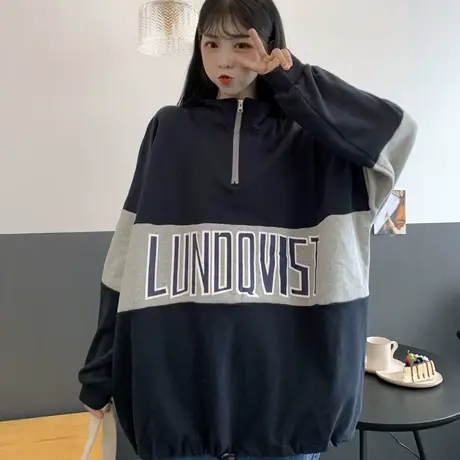 日系古着卫衣女2020春秋薄款宽松韩版潮ins上衣bf慵懒风拉链外套商品大图