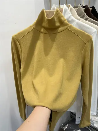 欧货柔软双面磨毛高领长袖T恤女2022秋冬新款洋气内搭打底衫上衣图片