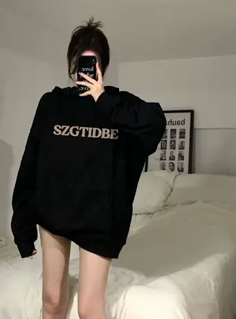 美式复古oversize卫衣女秋冬加绒加厚宽松潮牌小众设计感连帽外套图片