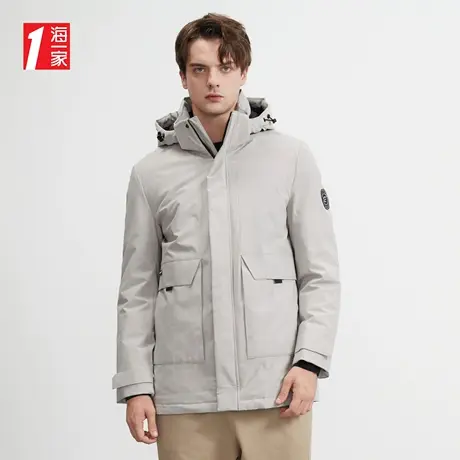 海一家连帽中长款外套冬季保暖时尚休闲青春简约羽绒服男图片