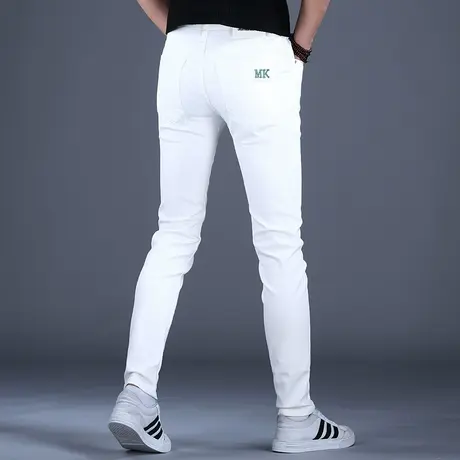 男士刺绣白色牛仔裤男夏季男款2023新款修身小脚裤子高级品牌夏天商品大图