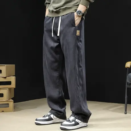 直筒牛仔裤男2023新款秋季潮牌宽松大码阔腿男款天丝黑色裤子男裤商品大图