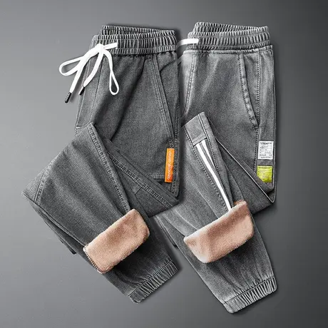 男裤子2023年新款潮牌牛仔裤男束脚宽松加绒加厚男士工装休闲长裤商品大图