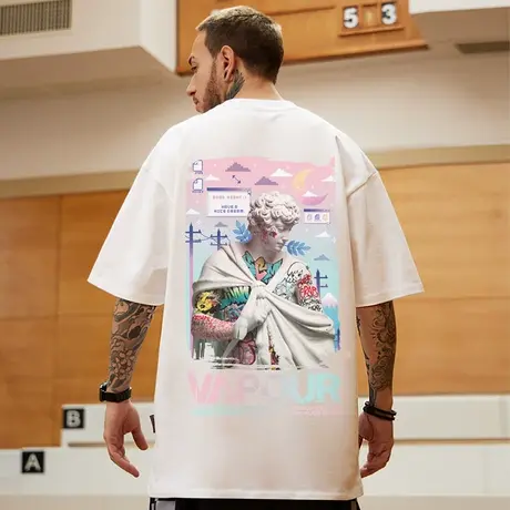 oversize美式潮牌大码男装国潮男士宽松短袖T恤潮流ins五分半袖夏商品大图