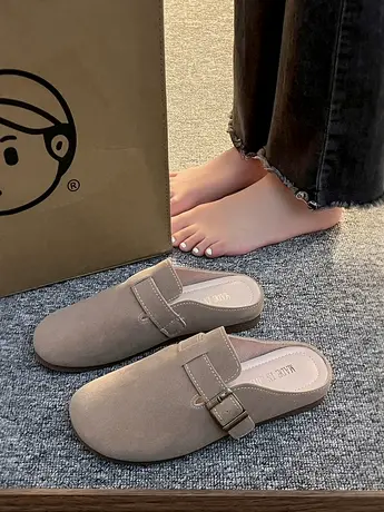 勃肯包头拖鞋女外穿半托2023秋冬韩版复古大头丑萌冬百搭软木底鞋图片