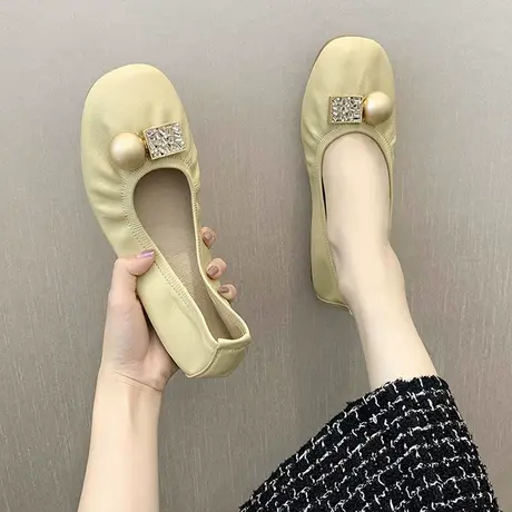 2023春秋新款仙女平底单鞋浅口温柔仙气软皮软底百搭奶奶豆豆鞋子商品大图