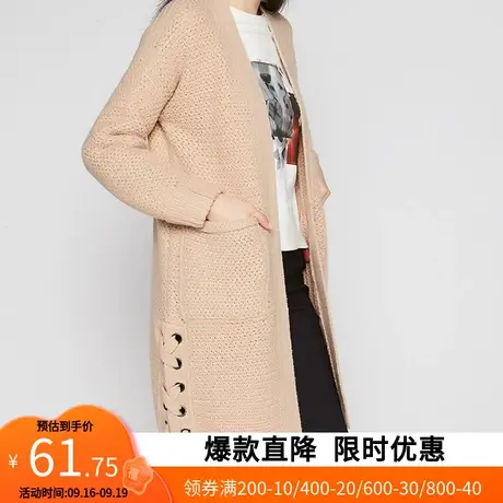 艾格2023春季女装羊毛百搭休闲宽松潮搭简约中长款针织开衫W519商品大图