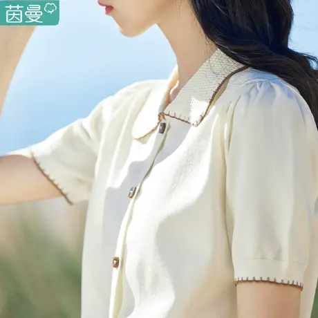 茵曼旗舰店官方冰丝针织衫短袖上衣女2023夏天polo衫开衫高端初秋图片