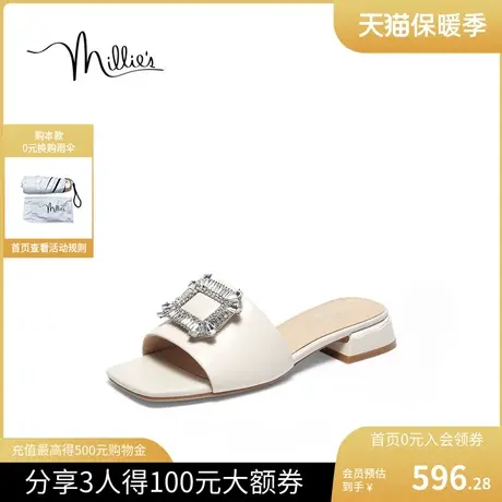 millie's妙丽小冰糖2023夏时尚闪钻方扣粗跟厚底女凉拖鞋MJ603BT3商品大图