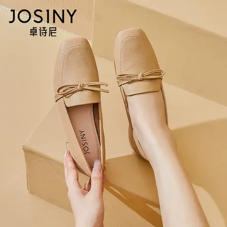 卓诗尼一脚蹬乐福鞋女英伦风2023新款秋季百搭小皮鞋方头系带单鞋图片