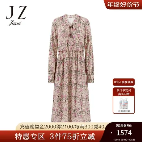 JZ玖姿官方奥莱雪纺连衣裙女装秋新款优雅米色女人味设计感裙子图片