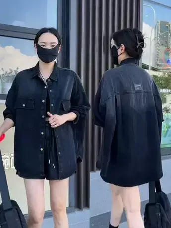 2023秋季新款复古时尚牛仔衬衫外套女慵懒风中长款衬衣小众上衣潮商品大图