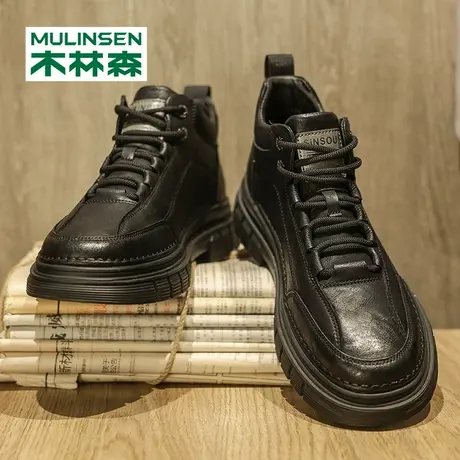 木林森马丁靴男低帮冬季保暖劳保工装软皮内增高英伦超火休闲男鞋商品大图