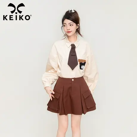 KEIKO [赠领带] 学院风泡泡长袖衬衫23秋季洋气穿搭减龄宽松上衣图片