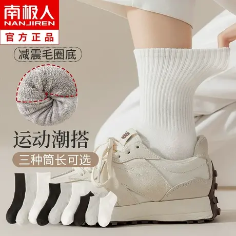 袜子女中筒秋冬季加绒加厚款毛圈毛巾袜纯棉运动长筒白色男士短袜商品大图