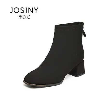 卓诗尼黑色短靴女2023新款秋冬薄绒学院风马丁靴百搭机车靴瘦瘦靴图片