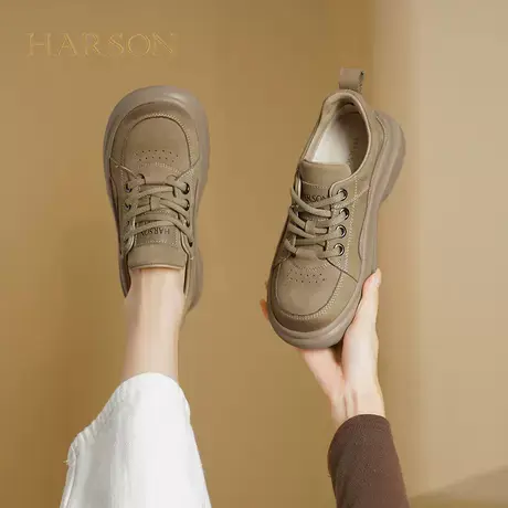 哈森头层牛皮厚底休闲鞋冬季新款女鞋增高运动鞋HGCS250116商品大图