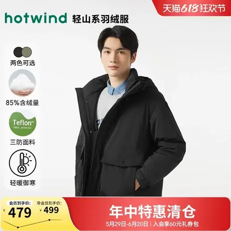 热风户外羽绒服2024年冬季新款男士轻休闲时尚保暖纯色连帽上衣商品大图