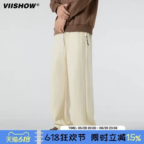 VIISHOW美式卫裤男2024年冬款垂感直筒阔腿裤子情侣运动休闲长裤商品大图