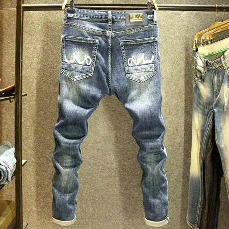 2023新款复古蓝牛仔裤男款秋冬款修身小脚裤港风水洗潮流休闲长裤商品大图