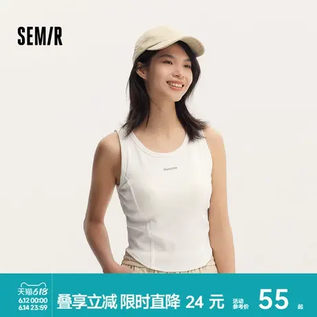 森马背心女短款紧身带胸垫外穿休闲夏季字母圆领分割内搭显瘦百搭商品大图