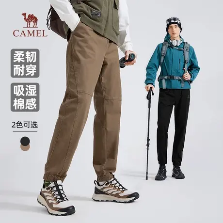 骆驼男装纯棉工装裤男士春夏季宽松束脚黑色户外运动休闲长裤子商品大图
