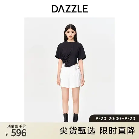 DAZZLE地素奥莱 春季白色复古学院百褶搭扣装饰半身裙JK裙女图片