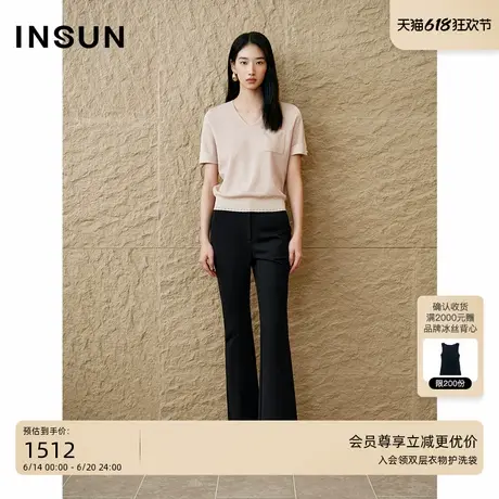 INSUN恩裳夏季薄款V领冰丝针织短袖商品大图