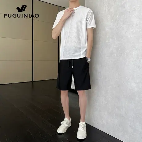 富贵鸟男士休闲运动套装2025年夏季新薄款冰丝短袖t恤短裤男一套商品大图