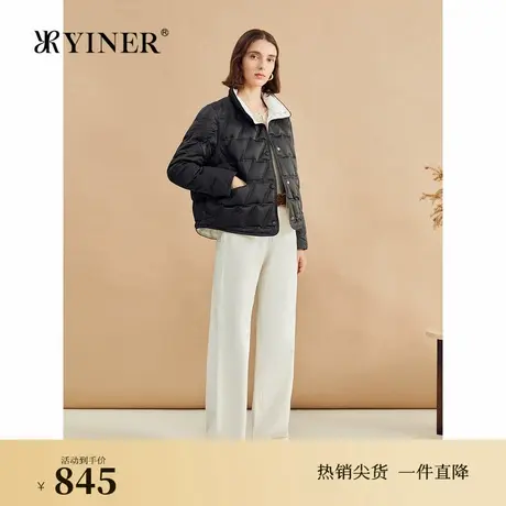 【蓬松云感】YINER音儿专选2024冬季新款撞色立领缎面鸭绒羽绒服商品大图