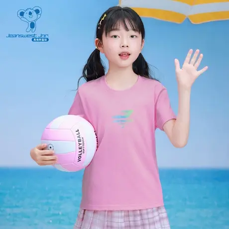 XK真维斯童2025夏季新款男女童同款圆领短袖T恤印花上衣图片