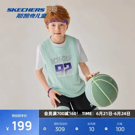斯凯奇2025夏季新品透气网眼面料舒适运动时尚男童篮球亲子套装图片