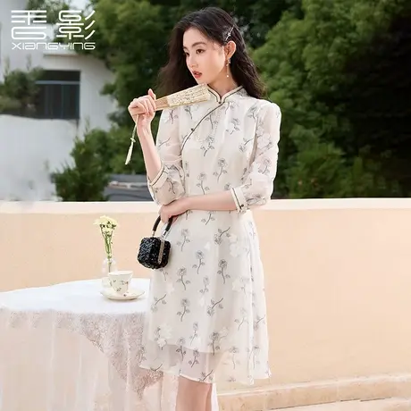 香影2023秋季新款温柔收腰碎花连衣裙女国风新中式年轻改良旗袍女图片