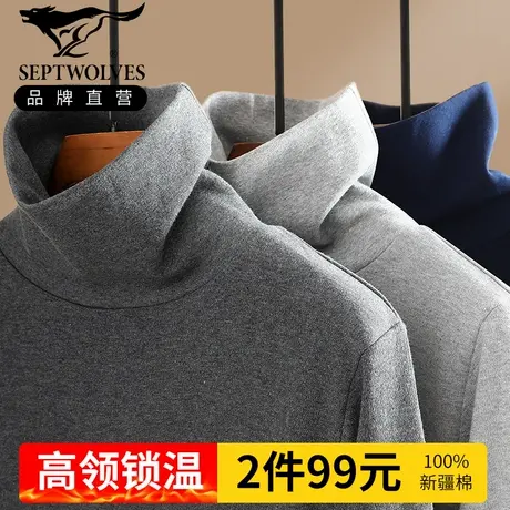 七匹狼男士纯棉秋衣上衣秋季中厚全棉毛衫高领线衣保暖青少年学生商品大图